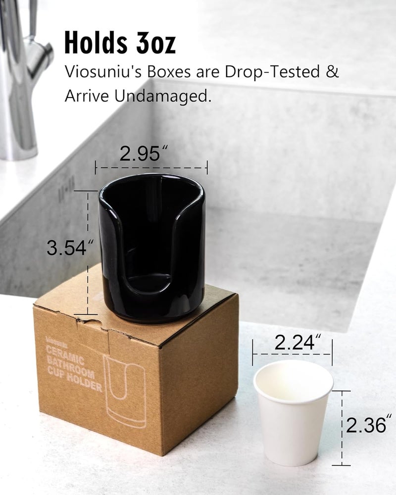 Viosuniu 3 oz Original Ceramic Bathroom Cup Dispenser with 5 PLA Paper Cups, Bathroom Essential Accessories for Mouthwash Holder on Bathroom Vanity Countertops (1 Pack, Black) - Image 5